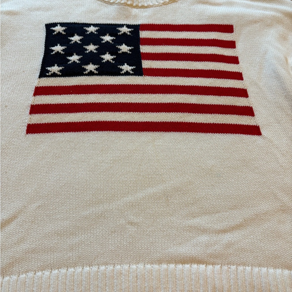 Old Navy Cream and Red Flag Sweater